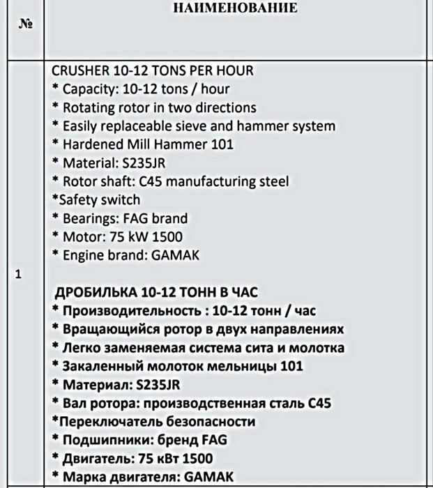 Дробилка 10-12 тонн в час