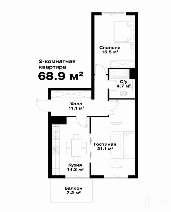 СРОЧНО! НОВОСТРОЙКА 2-комн кв 69 м², ЖК Oz Mahal Новомосковская Дархан