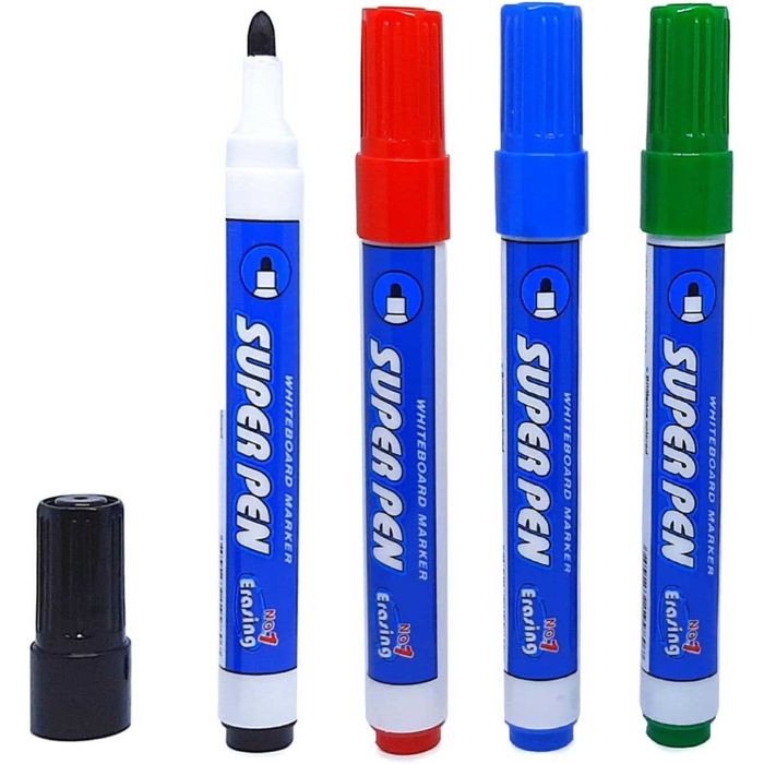 Set 4 Markere Whiteboard Lavabile Negru Albastru Rosu Verde 2.8 mm