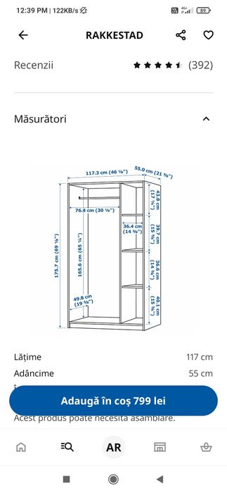 DULAP IKEA RAKKESTAD 3 UȘI, Negru-Maro | XL Spațiu de Depozitare