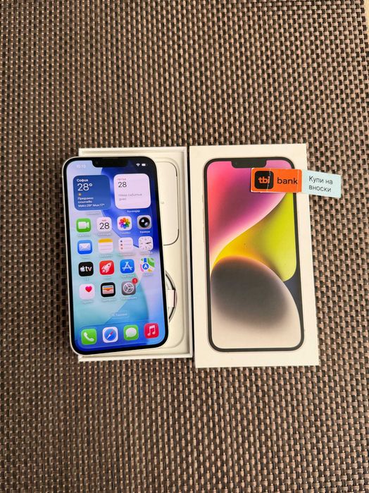 100% БАТЕРИЯ! iPhone 14  Лизинг от 18€/мес  starloght white  128Gb - бял