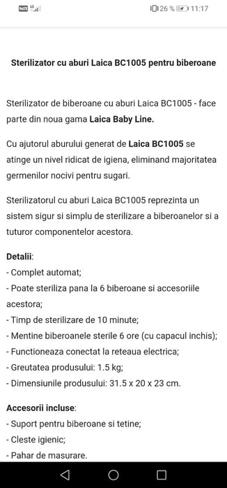Sterilizator cu aburi Laica BC 1005 pt biberoane