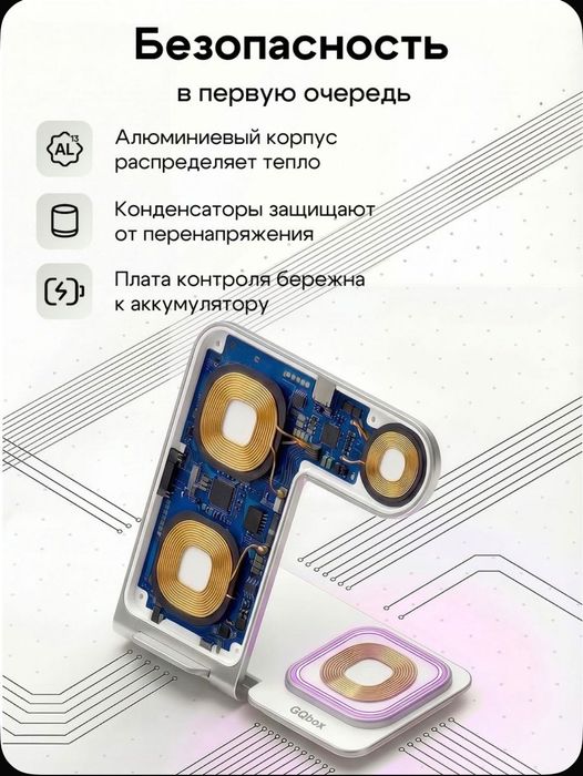 Беспроводная зарядная станция / Док станция / Быстрая зарядка / Белый