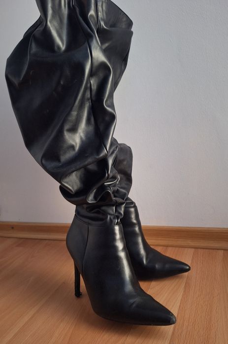 Cizme lungi negre elegante toc subțire mărimea 39
