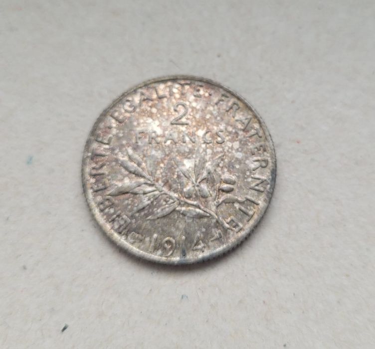 Moneda veche argint 2 Francs 1914 Franța.