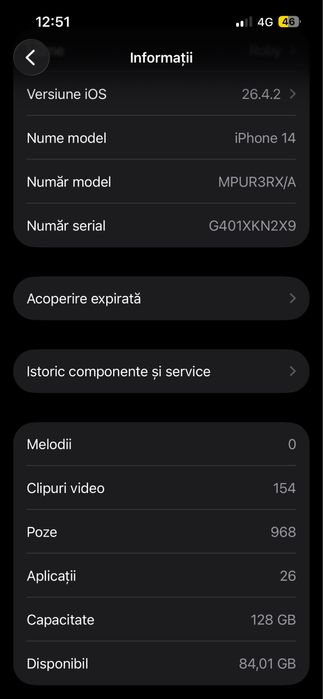 Vand sau schimb iphone 14 starlight doar cu iphone 15  sau 16 cu diferenta din partea mea