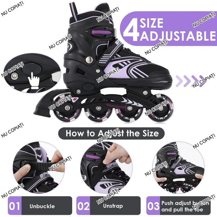 Role reglabile 4 mărimi cu roți LED – Unisex