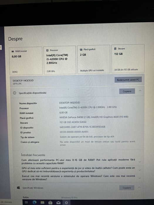 Laptop gaming| 17.3inch| i5gen4 |8gb ram| ssd128gb