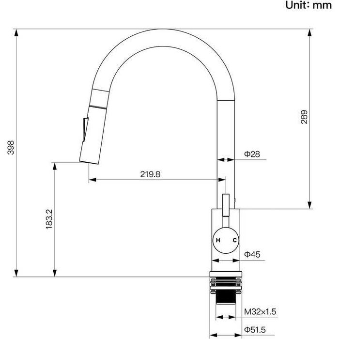 Baterie de bucatarie neagra cu dus extensibil 45 cm si 360° rotatie
