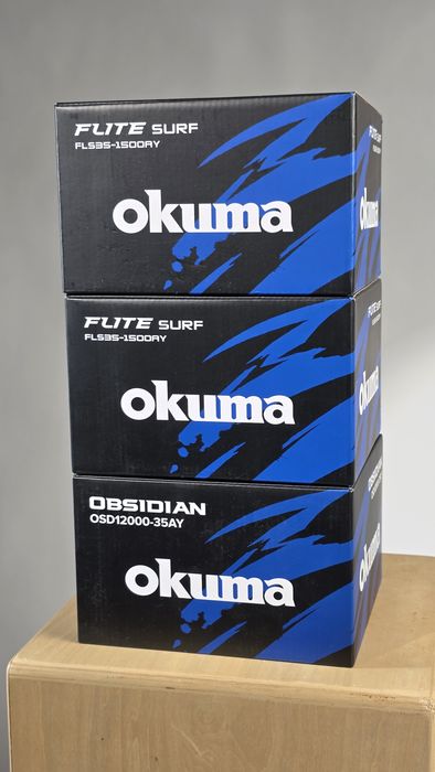 Set 3 mulinete Okuma – 2x Flite Surf 15000 + Obsidian 12000 – stare excelentă