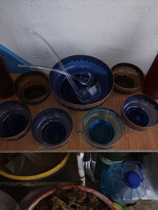 Vând set vase din sticla/rubin pentru compot sau cocteiluri