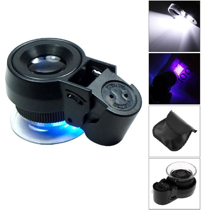 Мощна джобна лупа с бяла и UV светлина и 45х увеличение