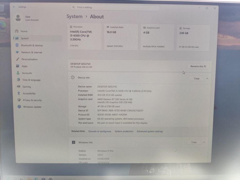 Настолни компютри HP ProDesk 400 G3 i7, 16gb , SSD, Windows 11 Pro
