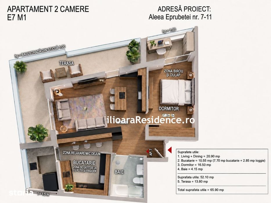 2 camere, 65 mp, 300 m metrou Nicolae Grigorescu (Ilioara), Park Lake
