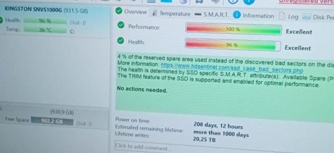 SSD Kingston NV1 1TB (NVMe), 208 дней