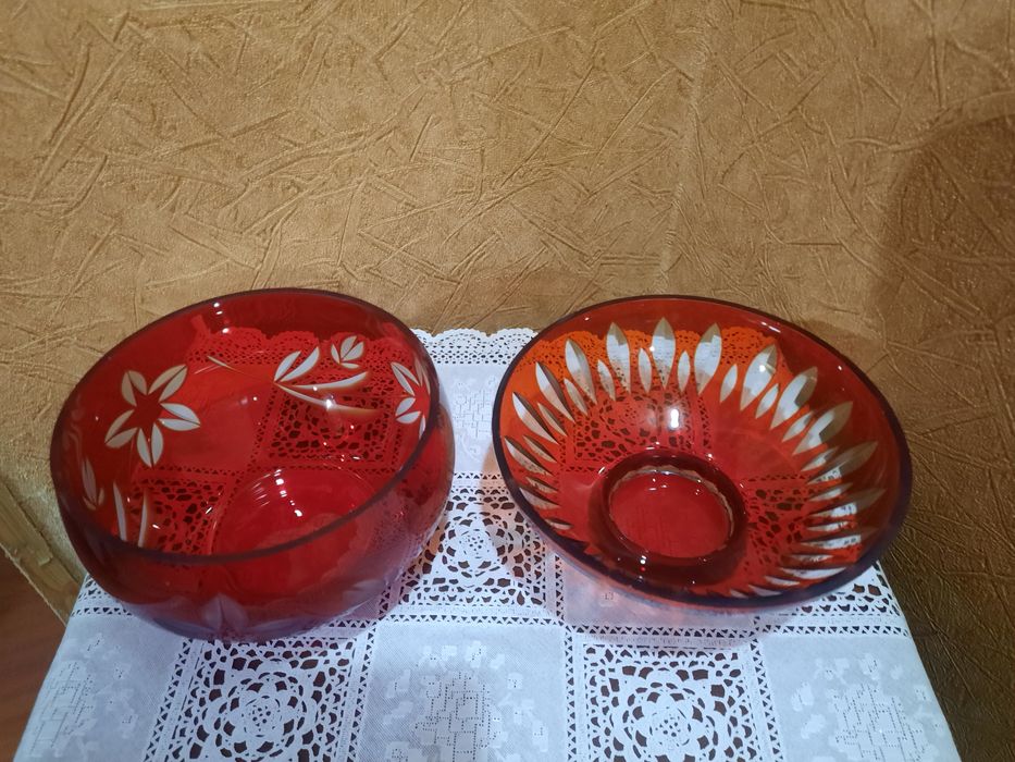 Винтажные конфетницы, рубиновые, алмазная резка. Состояние отличное, б