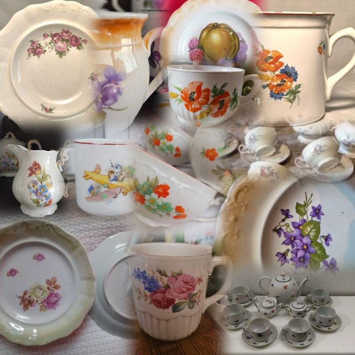 Portelan vechi cani, cesti, farfurii