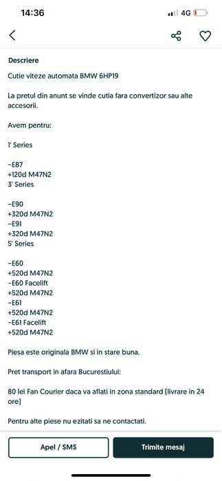 Cutie viteze automata 6hp 19 m47d20 E87-120d, E90-320d, e60-520d