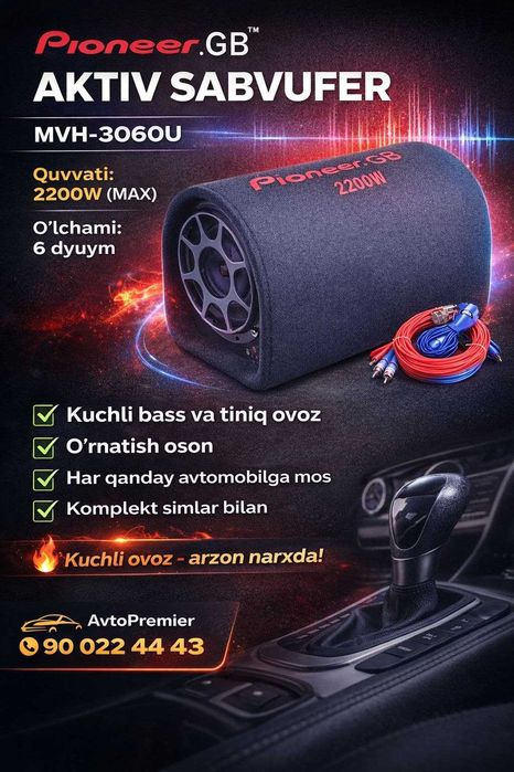 Sabufer Pioneer.GB 3060U Aktiv Sabvufer 6 dyum — 2200W Kuchli Bass