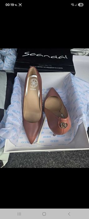 Обувки на ток guess 37 естествена кожа кафяви