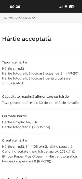 Imprimantă Canon Pixma TS305, funcțională, necesită cartușe