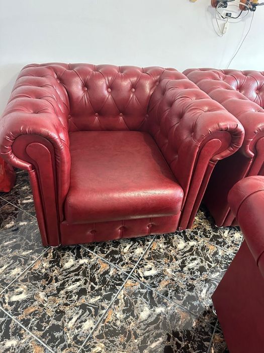 Set canapea cu fotolii Chesterfield roșu