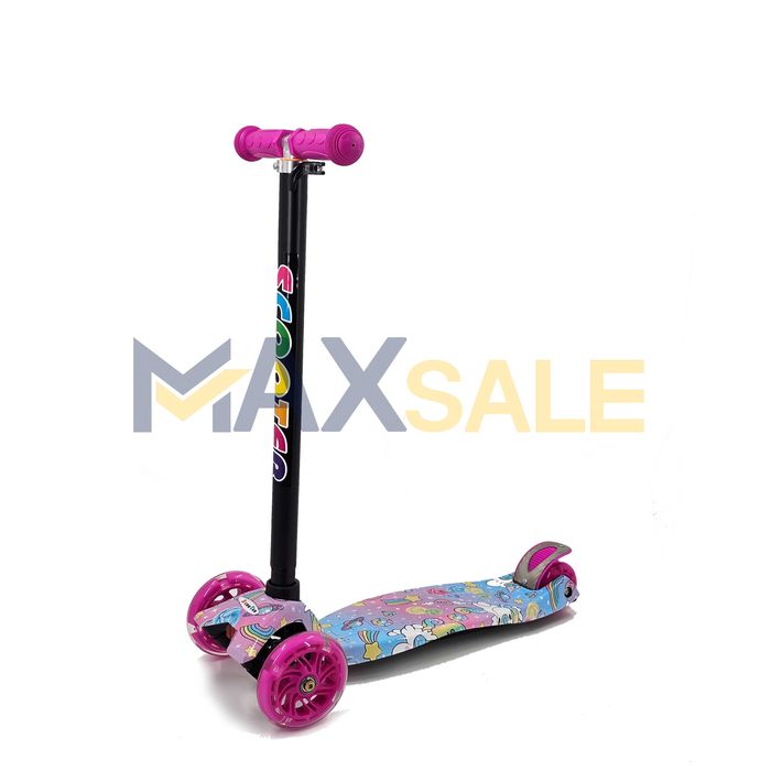 Детска тротинетка на еднорози триколка с 3 светещи колела многоцветен