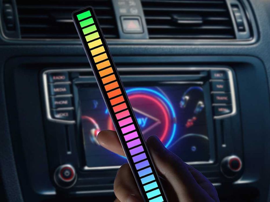 Bara LED RGB portabila cu raspuns la sunet si microfon incorporat 18cm