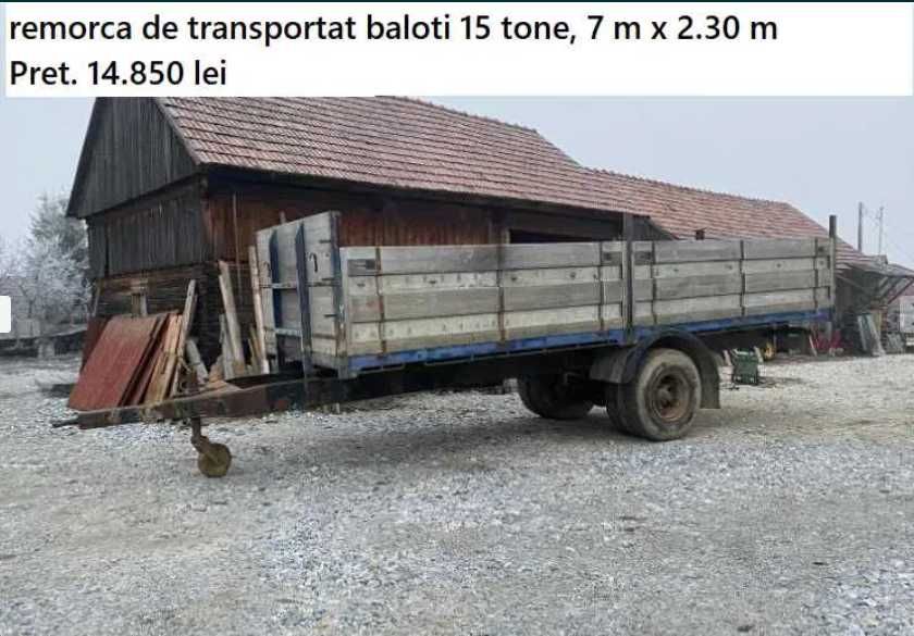 Remorca de transportat baloti 15 tone, 7 m x 2.30 m