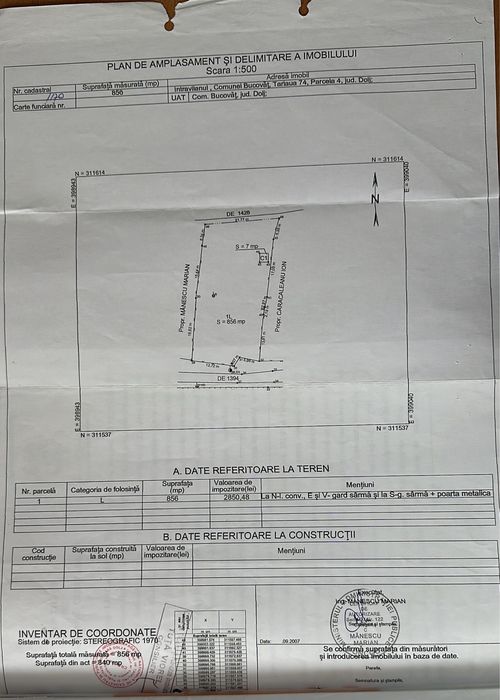Teren intravilan 856 m