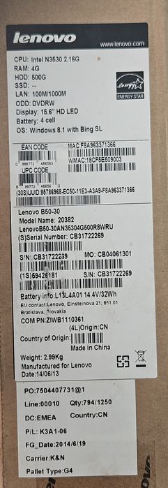 Lenovo B50-30 ekrani (15.6" Slim LED Panel) - Holati ideal
