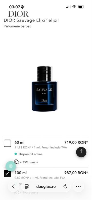 DIOR Sauvage Elixir 100ml, nou, sigilat, 100% original verificabil in persoana