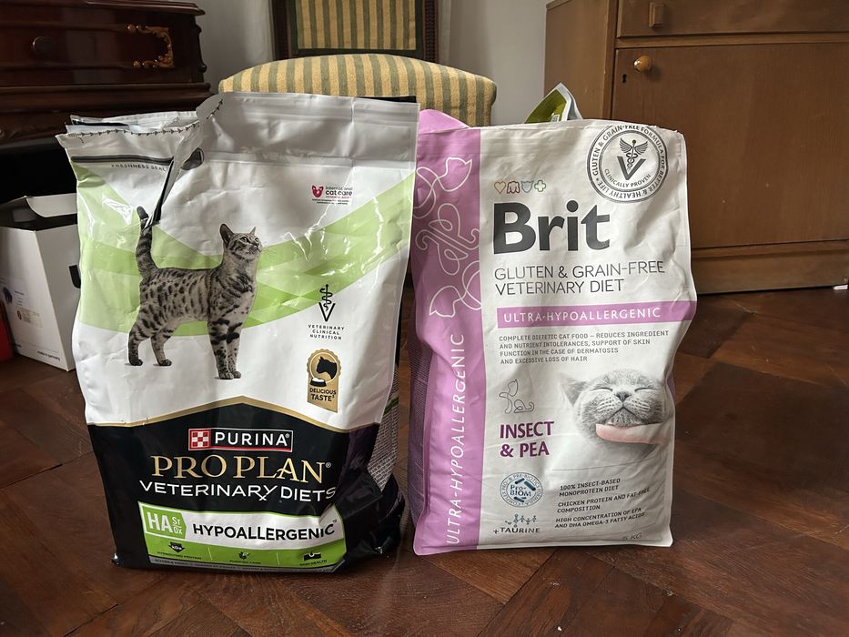 Hrana pisici Farmina N&D Urinary, Brit Care hypoallergenic si Purina Pro Plan Hypoallergenic