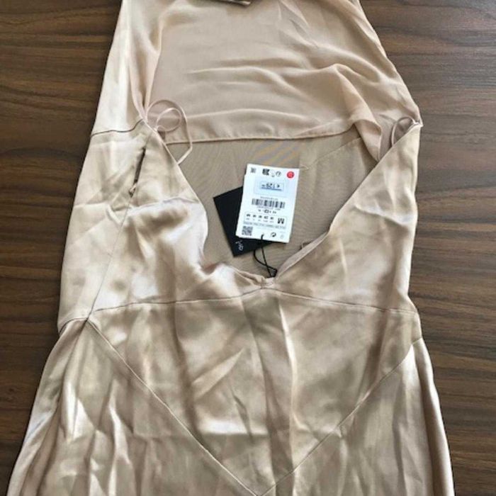 Zara rochie bej auriu lunga ocazie spate gol satin maxi eleganta nunta