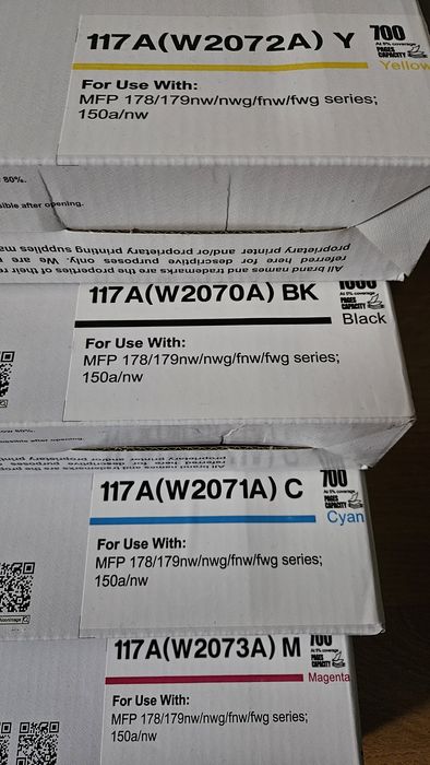 Set 4 Tonere 117A (HP 150a)  Cyan, Magenta, Yellow, Black, folosite