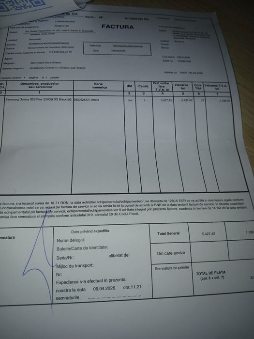 Samsung S26 Plus Achiziție  Vodafone 04.2026