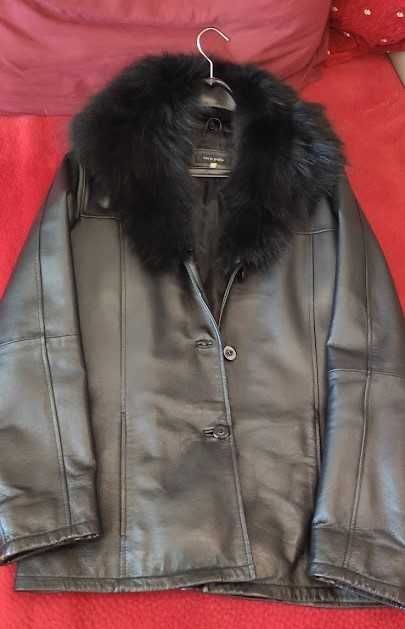 черно дамско яке от естествена кожа - М