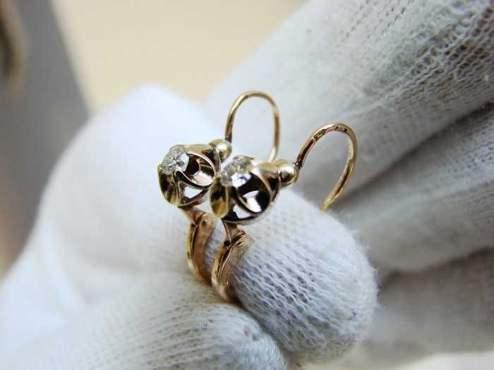 Cercei Aur 14K Cu Diamante Diamant Old Cut