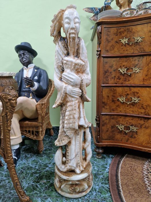 Уникална голяма антикварна китайска каменна фигура статуетка