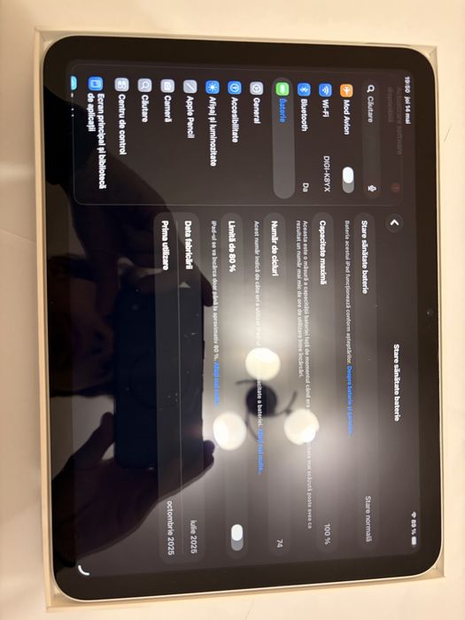iPad A16 – Ca nou, baterie 100%, 74 cicluri, cutie originală
