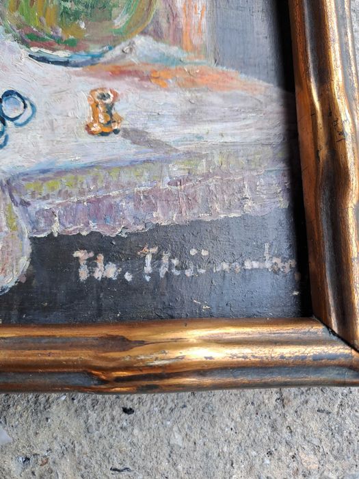 tablou vechi pictura pe placaj 30/34 cm semnat