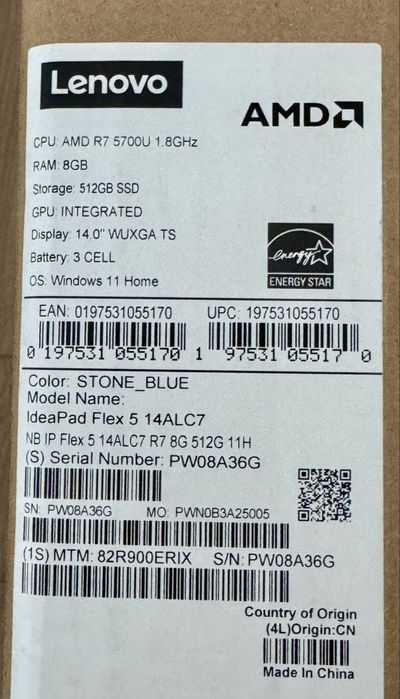 Laptop Lenovo IdeaPad Flex 5 14” Ryzen 7 8GB 512 GB  Win 11 Nou