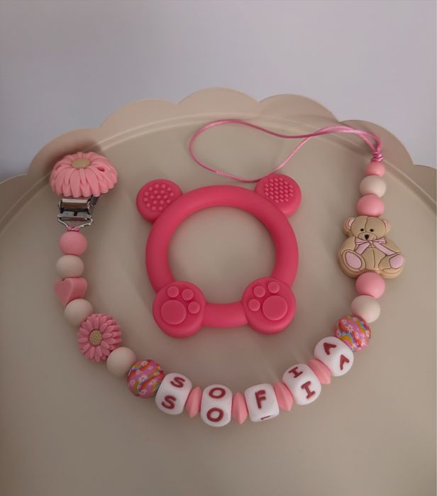 Lantisor suzeta personalizat, jucarii dentitie, cutiute cadou bebelusi