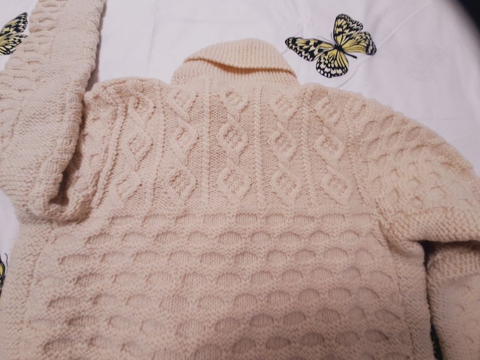 Pulover din lână, bărbătesc, tricotat manual, cu guler șal