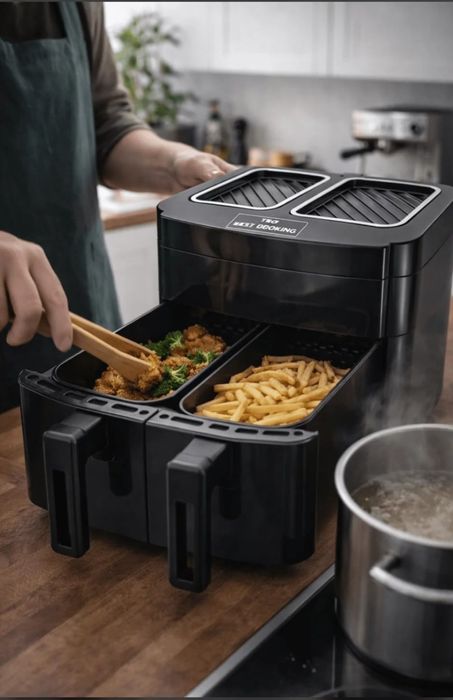 Air Fryer Dublu Nou cu 2 Compartimente – Friteuză fără Ulei
