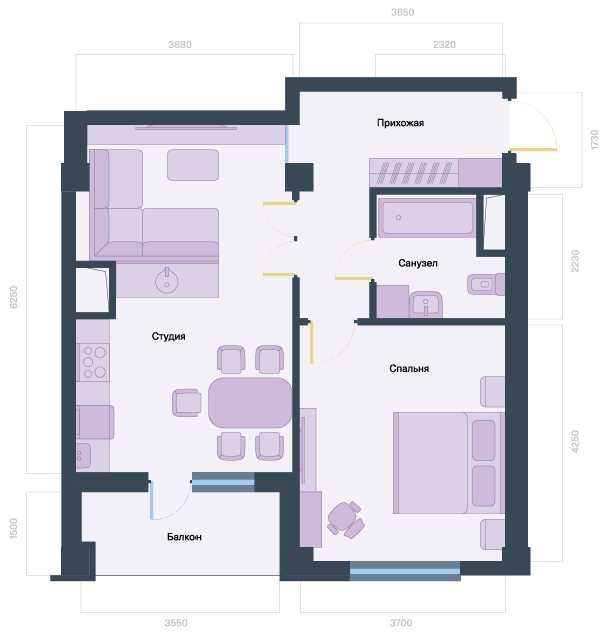 ЖК премиум класса "Celebrity residence", 2-комнаты, Коробка
