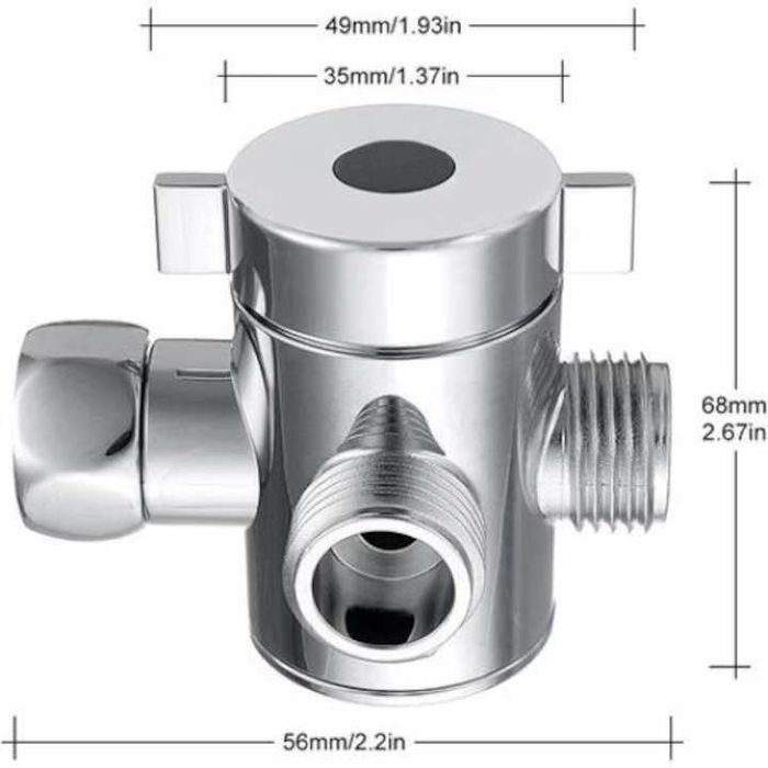 Адаптер/превключвател за душ, месинг и керамика, G1/2 инча