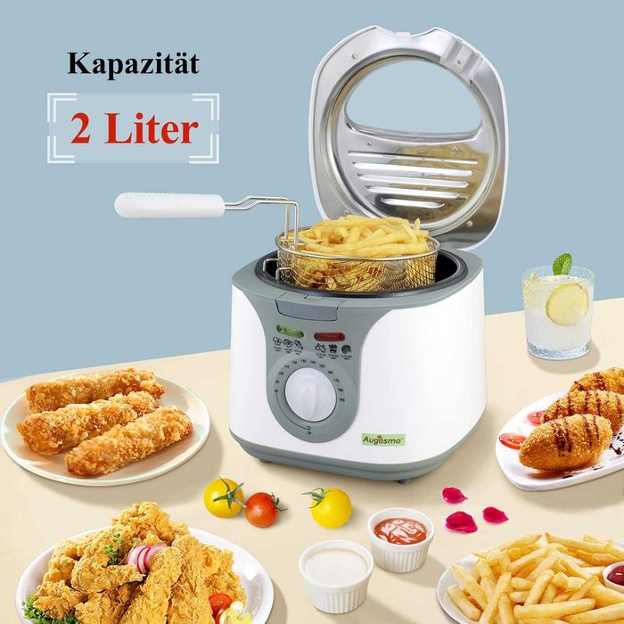 REDUS de la 315 RON, Friteuza electrica 1200-1450 W, 90°C - 190°C, cu fereastra de vizitare , capacitate 2L, ideala 1-2 persoane