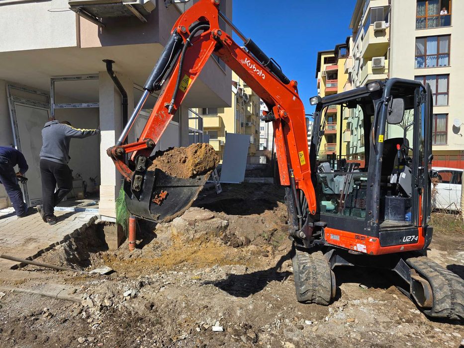 Работа с мини багер и самосвал с кран