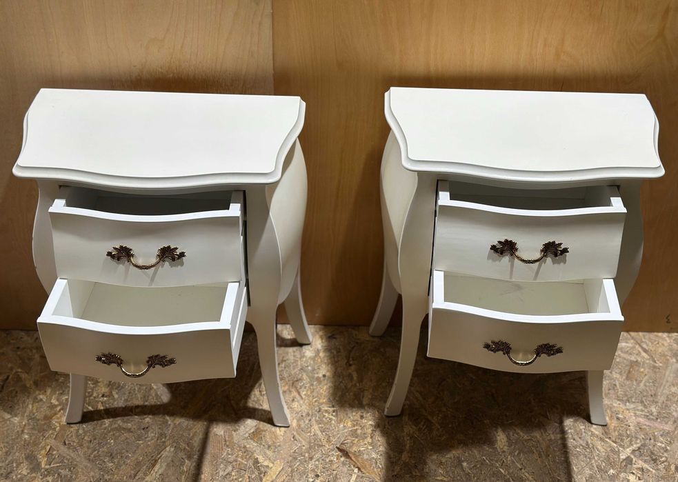 Comoda Vintage Alba din lemn cu 2 sertare; Comoda Stil Baroc